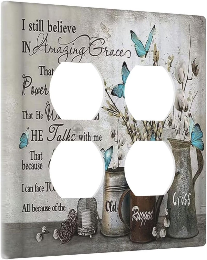 Sghxwp Decorative Outlet Covers Blue Butterfly Rustic Flower Inspirational Quotes 2 Gang Double Duplex Light Switch Cover Wall Plates Electrical Socket Cover Art Faceplate for Bathroom Bedroom Decor - Image 2